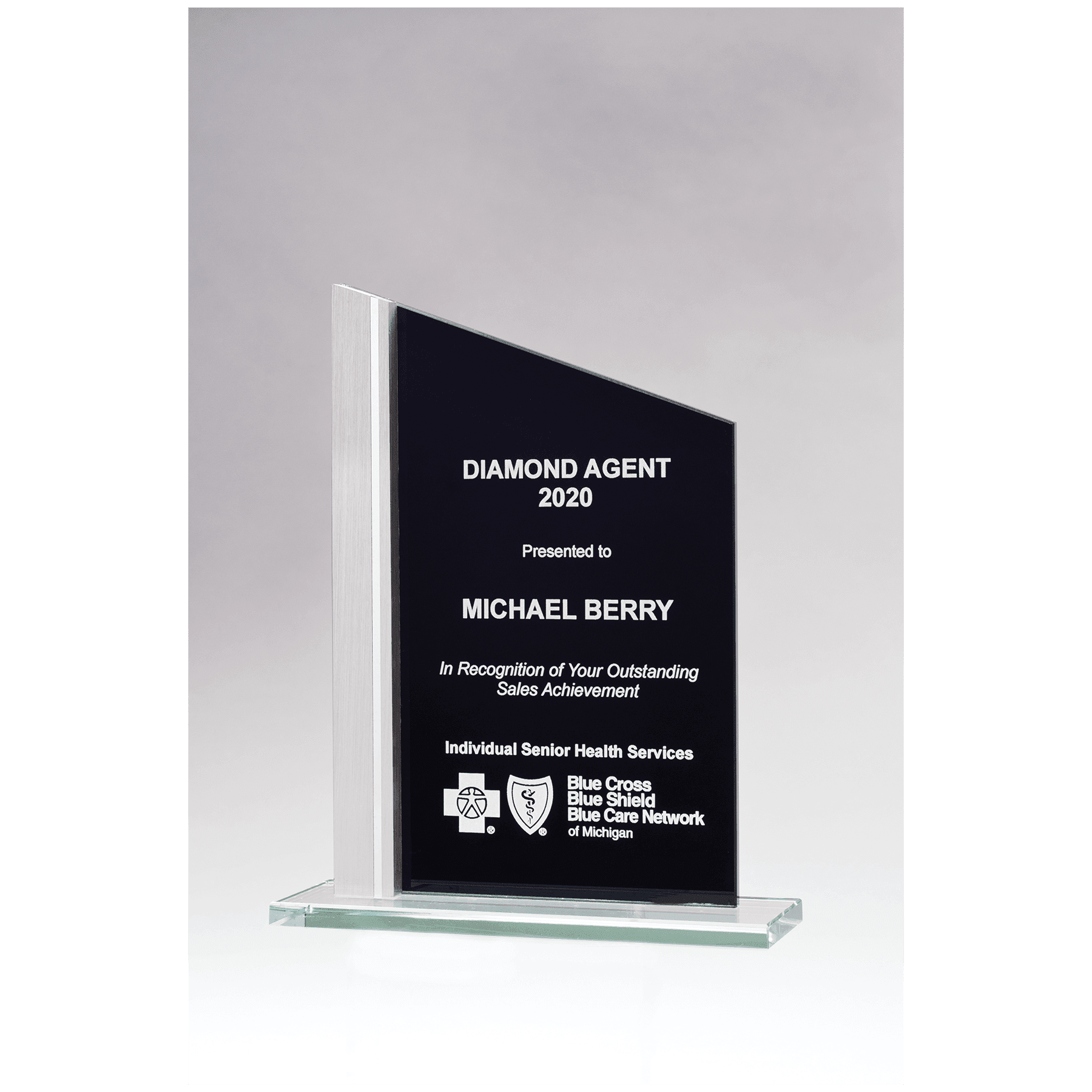 6 1/8" x 8 3/4" Zenith Series Black Silkscreened Glass with Brushed Aluminum Post