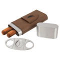 Dark Brown Laserable Leatherette Cigar Case with Cutter