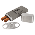Gray Laserable Leatherette Cigar Case with Cutter