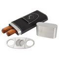 Black/Silver Laserable Leatherette Cigar Case with Cutter
