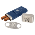Blue/Silver Laserable Leatherette Cigar Case with Cutter