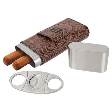 Football Laserable Leatherette Cigar Case with Cutter