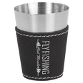 Black/Silver 2 oz. Laserable Leatherette & Stainless Steel Shot Glass