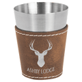 Rustic/Silver 2 oz. Laserable Leatherette & Stainless Steel Shot Glass