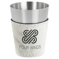 White Marble 2 oz. Laserable Leatherette & Stainless Steel Shot Glass