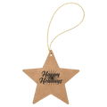 Light Brown Gold Laserable Leatherette Star Ornament with String