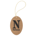 Light Brown Gold Laserable Leatherette Oval Ornament with String