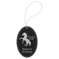 Black/Silver Silver Laserable Leatherette Oval Ornament with String