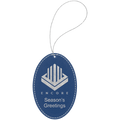 Blue/Silver Silver Laserable Leatherette Oval Ornament with String