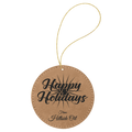Light Brown Gold Laserable Leatherette Round Ornament with String