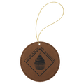 Dark Brown Gold Laserable Leatherette Round Ornament with String