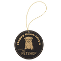 Black/Gold Gold Laserable Leatherette Round Ornament with String