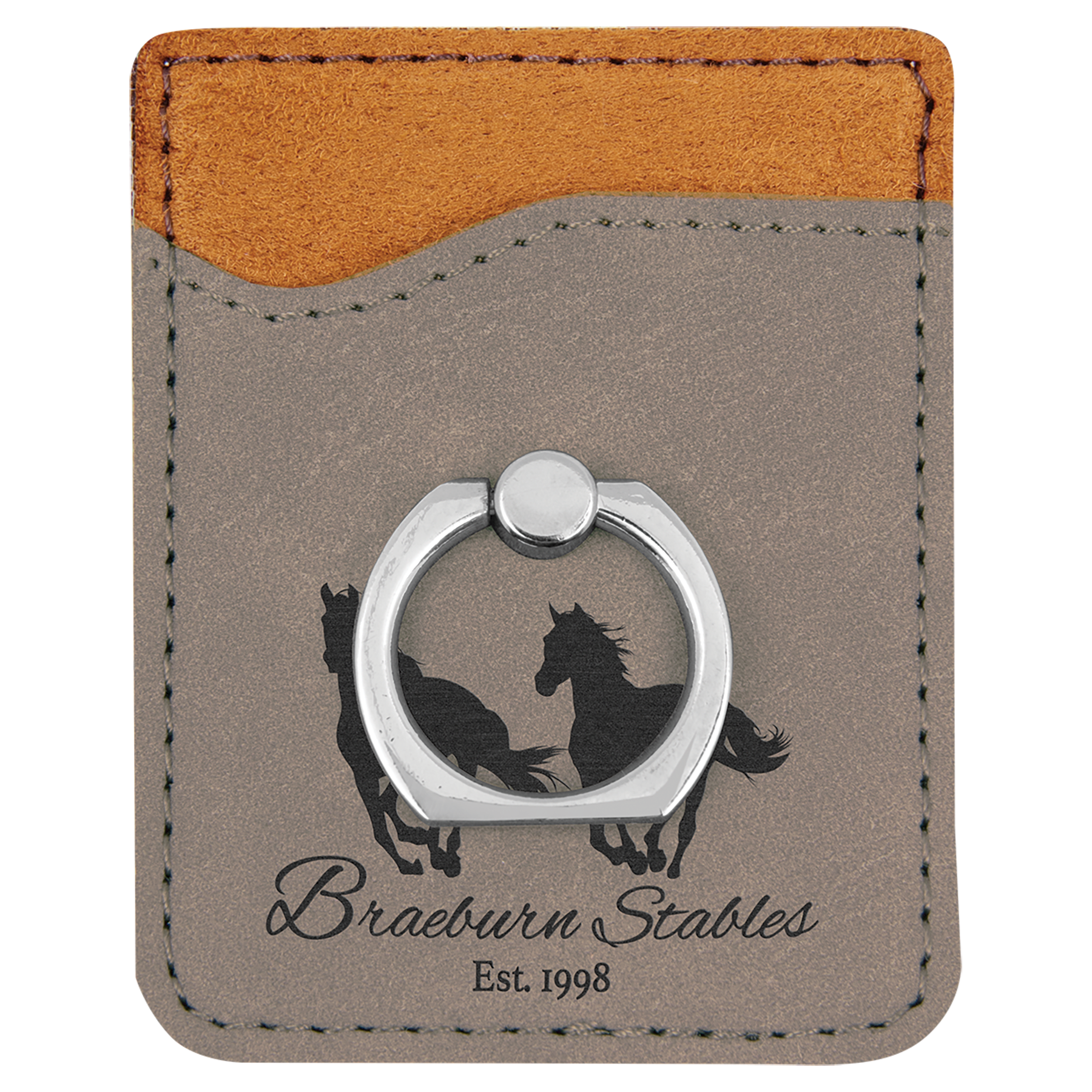 Gray Laserable Leatherette Phone Wallet with Silver Phone Wallet with Silver Ring