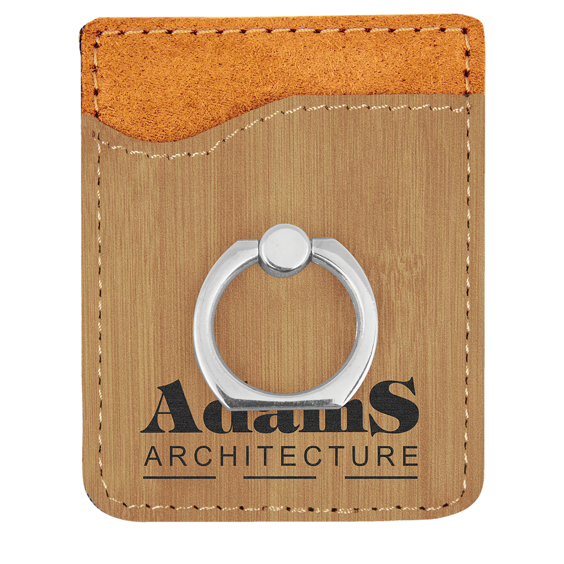 Bamboo Laserable Leatherette Phone Wallet with Silver Ring