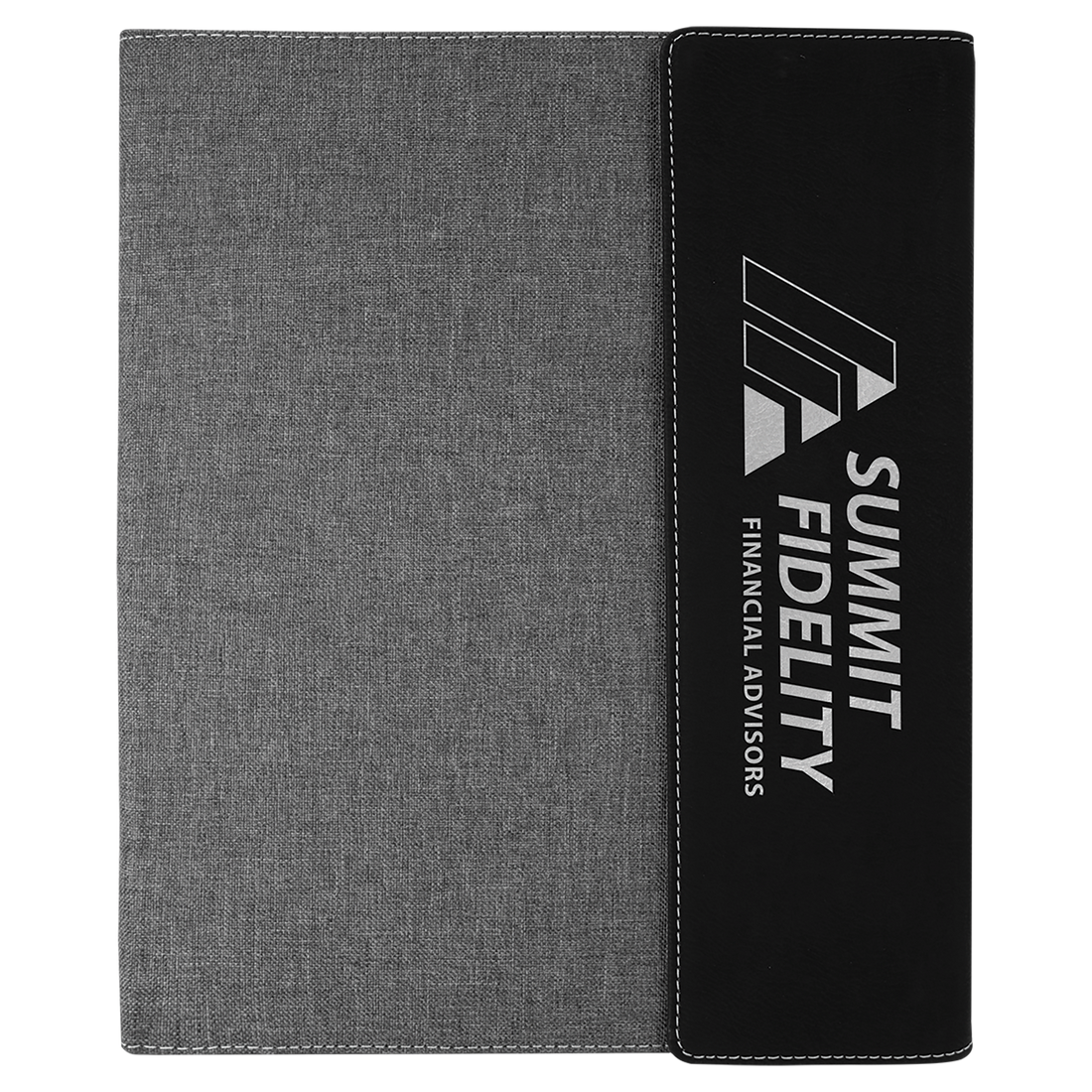 Black/Silver Laserable Leatherette / Gray 9 1/2"x12" Canvas Portfolio w/Notepad