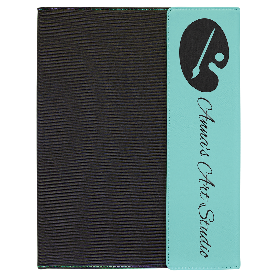 9 1/2"x12" Teal Laserable Leatherette / Black Canvas Portfolio with Notepad