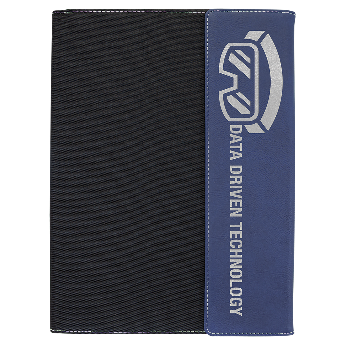 9 1/2"x12" Blue/Silver Laserable Leatherette  / Black Canvas Portfolio w/Notepad