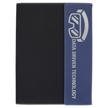 9 1/2"x12" Blue/Silver Laserable Leatherette  / Black Canvas Portfolio w/Notepad