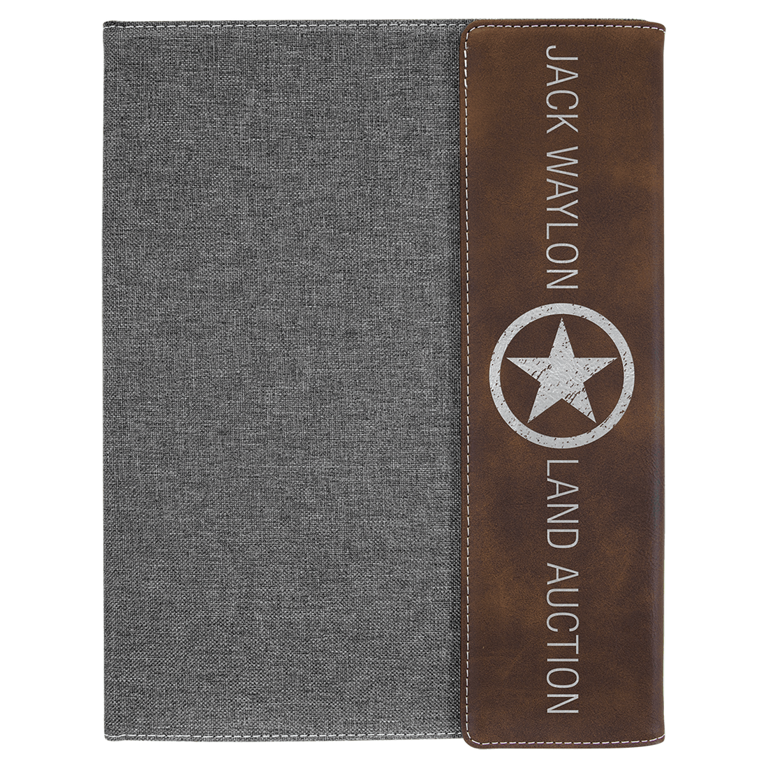 9 1/2"x12" Rustic/Silver Laserable Leatherette/Gray Canvas Portfolio w/Notepad