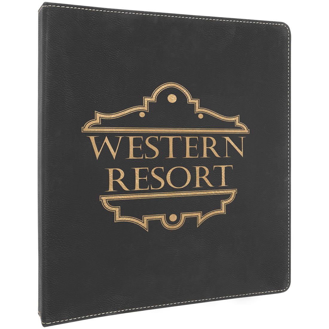 Black/Gold 10 1/2" x 11 1/2" Laserable Leatherette 3 Ring Binder with 1" Slant D Rings