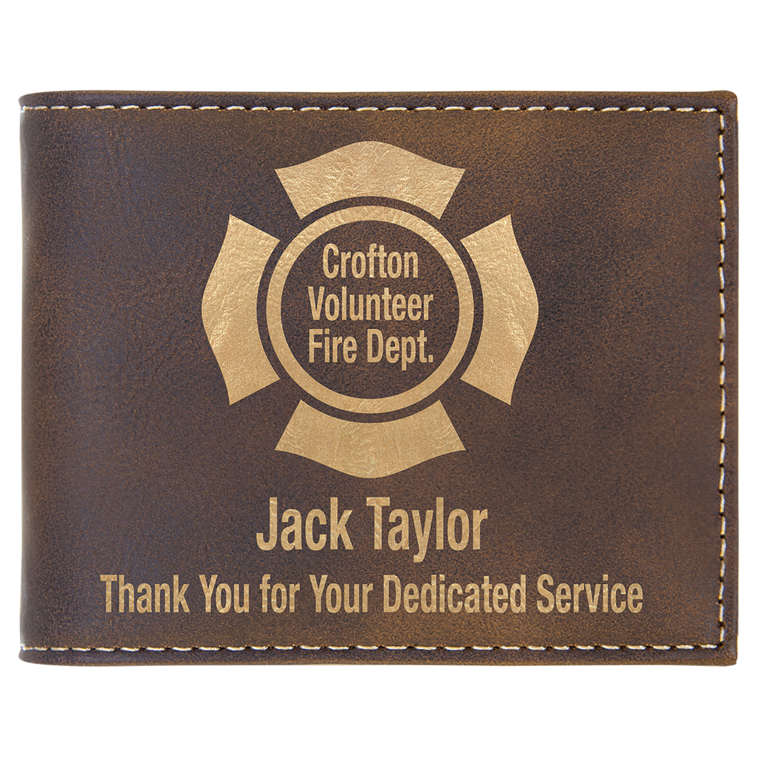 Rustic/Gold Laserable Leatherette Bi-Fold Wallet w/Flip  ID Display