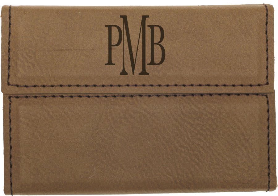 Dark Brown 3 3/4" x 2 3/4" Laserable Leatherette Hard Business Card Holder