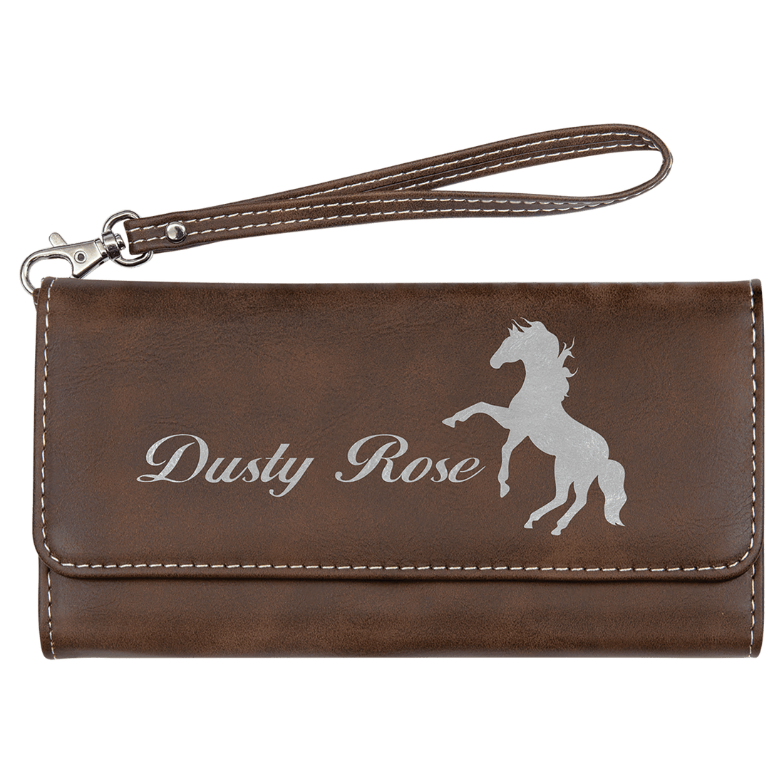 7 1/2" x 4" Rustic/Silver Laserable Leatherette Wallet with Strap