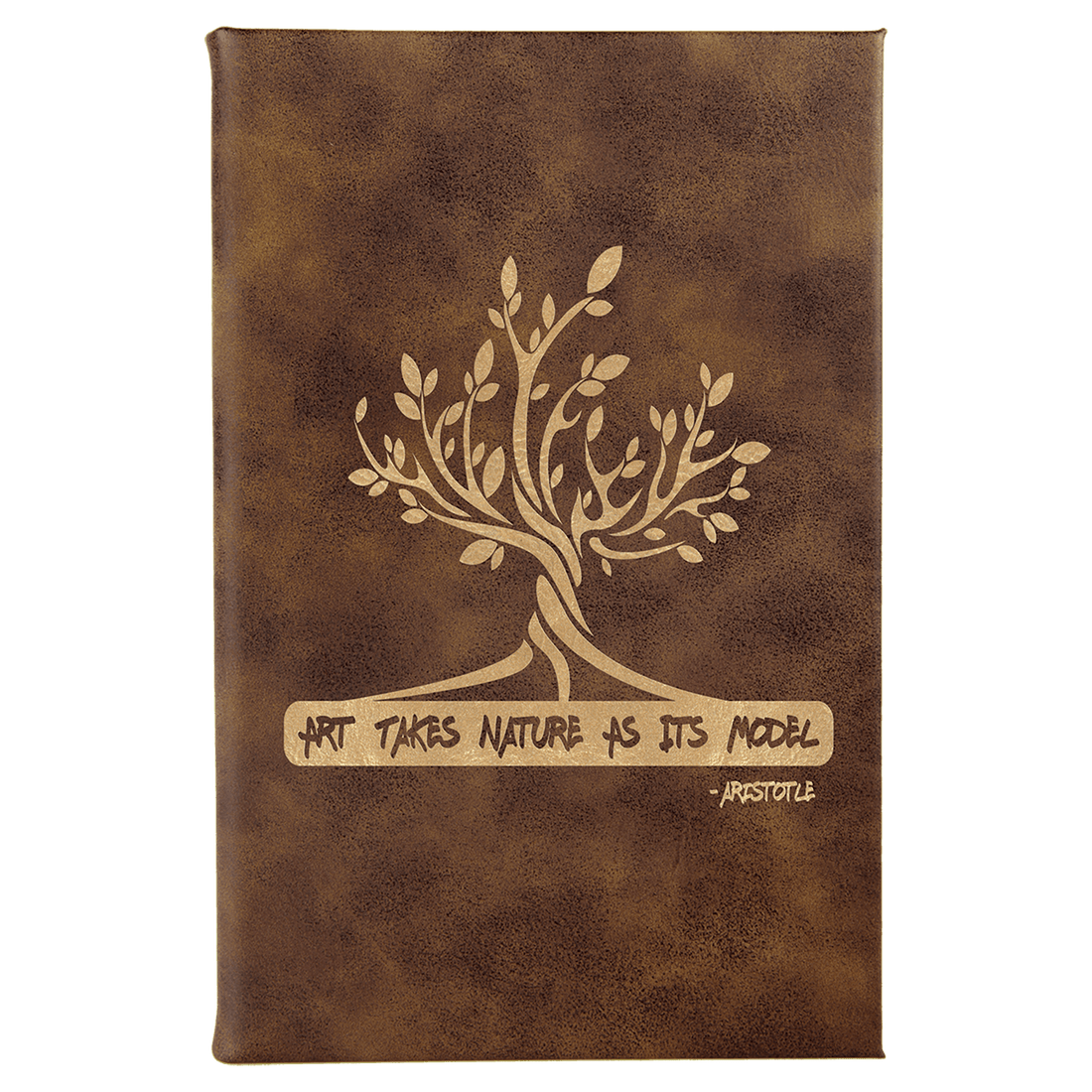 5 1/4" x 8 1/4" Rustic/Gold Laserable Leatherette Sketch Book with Unlined  Notepad