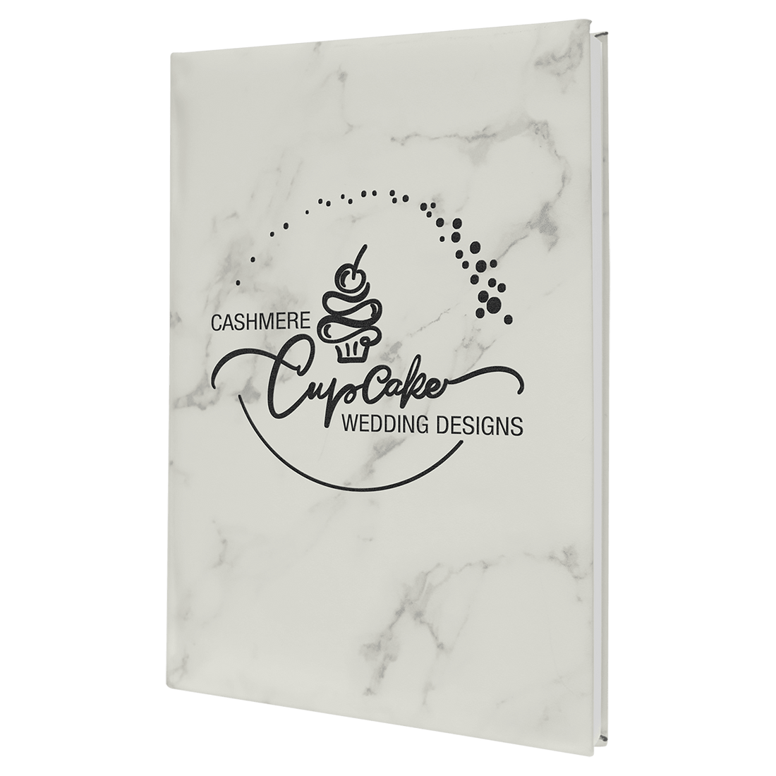 7" x 9 3/4" White Marble Laserable Leatherette Sketch Book with Unlined Notepad