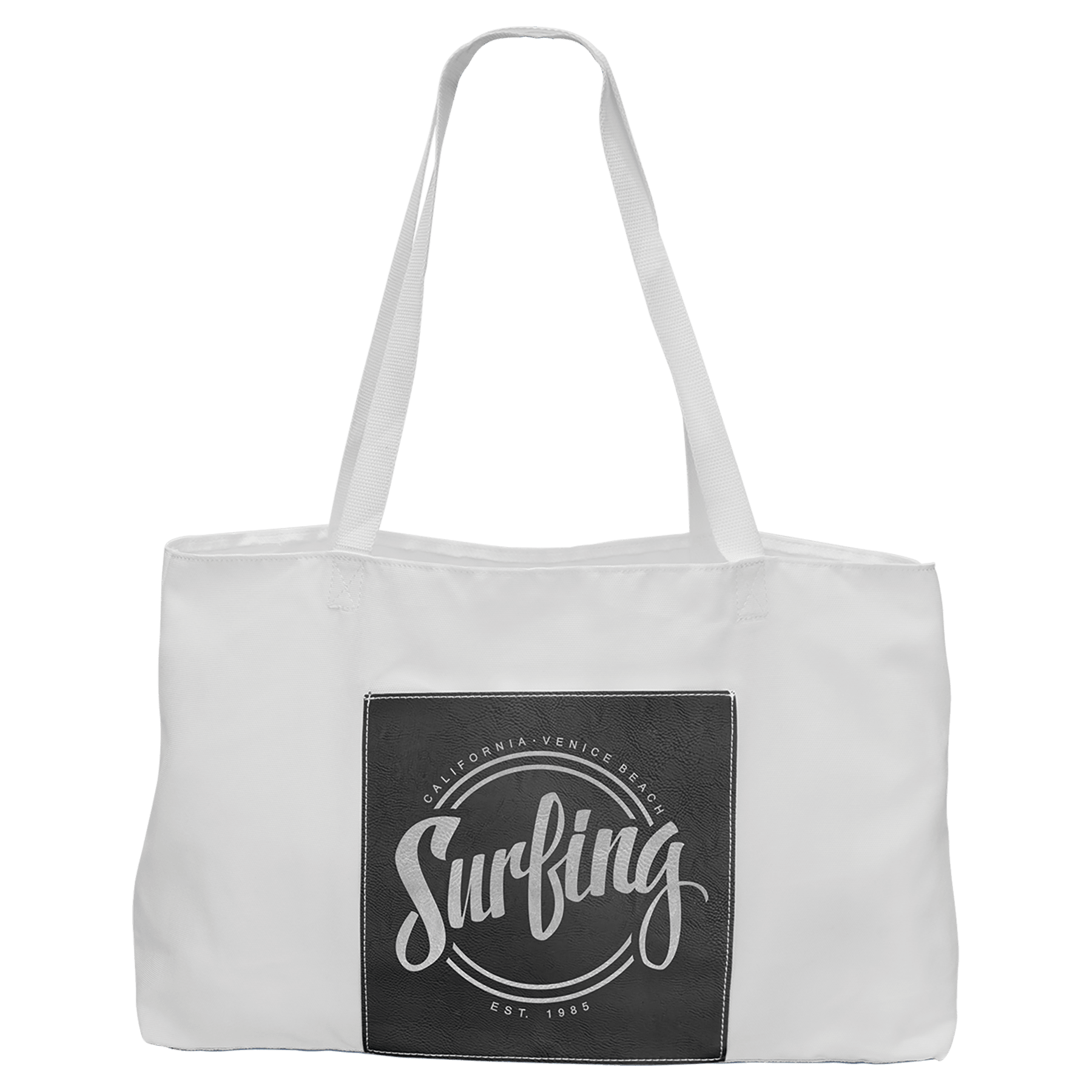 White Bag with 5" Black/Silver 19" x 12" Laserable Leatherette Gusset
