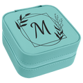 Teal Laserable Leatherette Travel Jewelry Box with Black 4