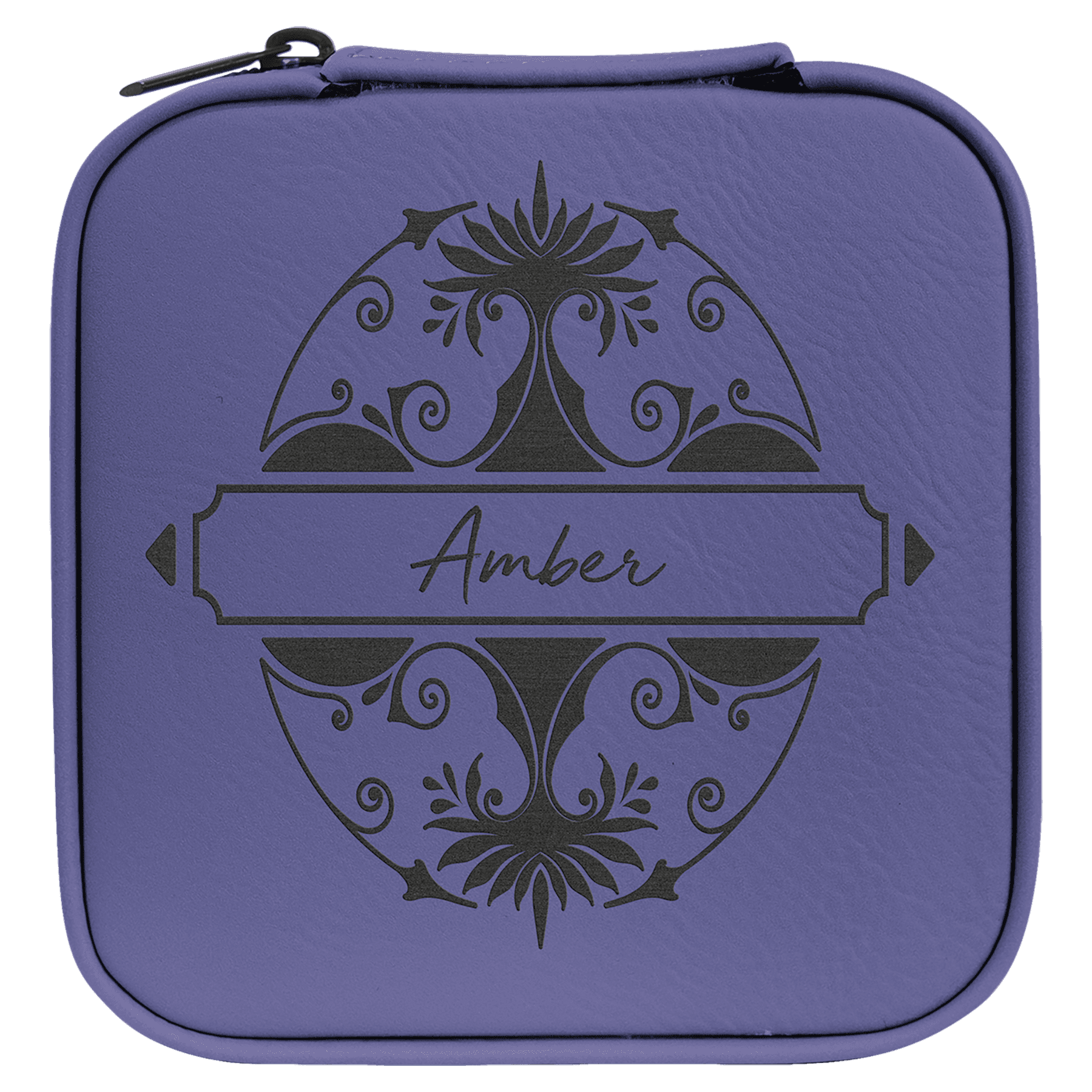 Purple/Black Laserable Leatherette Travel Jewelry Box with Black 4" X 4" Lining