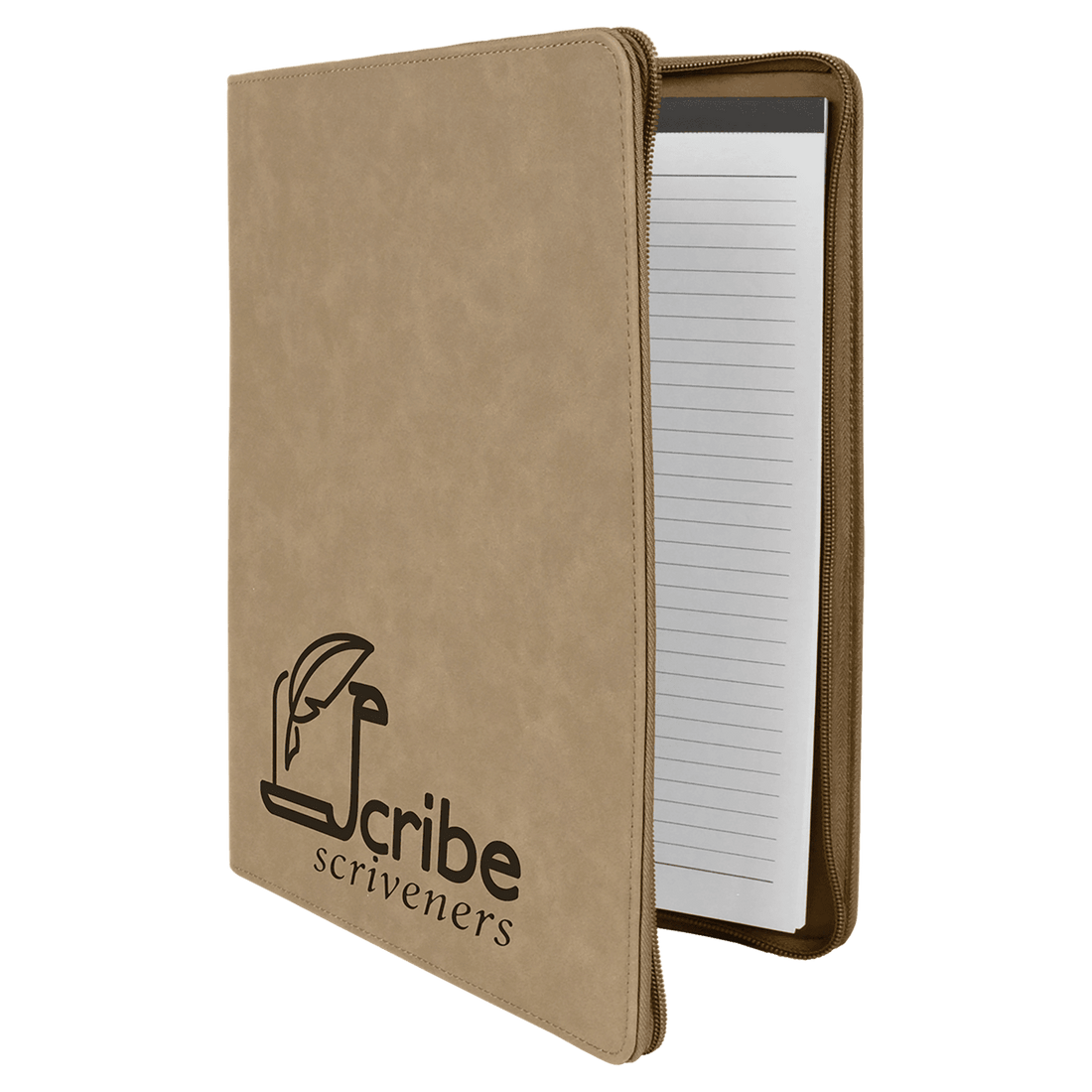 Light Brown 9 1/2" x 12" w/ Zipper Laserable Leatherette Portfolio with Notepad