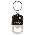 Black/Gold Oval Laserable Leatherette Bottle Opener Keychain