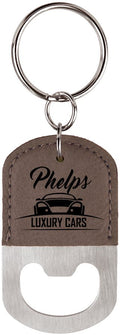 Gray Oval Laserable Leatherette Bottle Opener Keychain