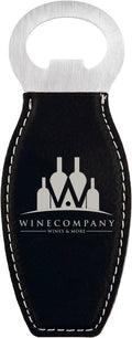 Black/Silver Laserable Leatherette Bottle Opener with Magnet