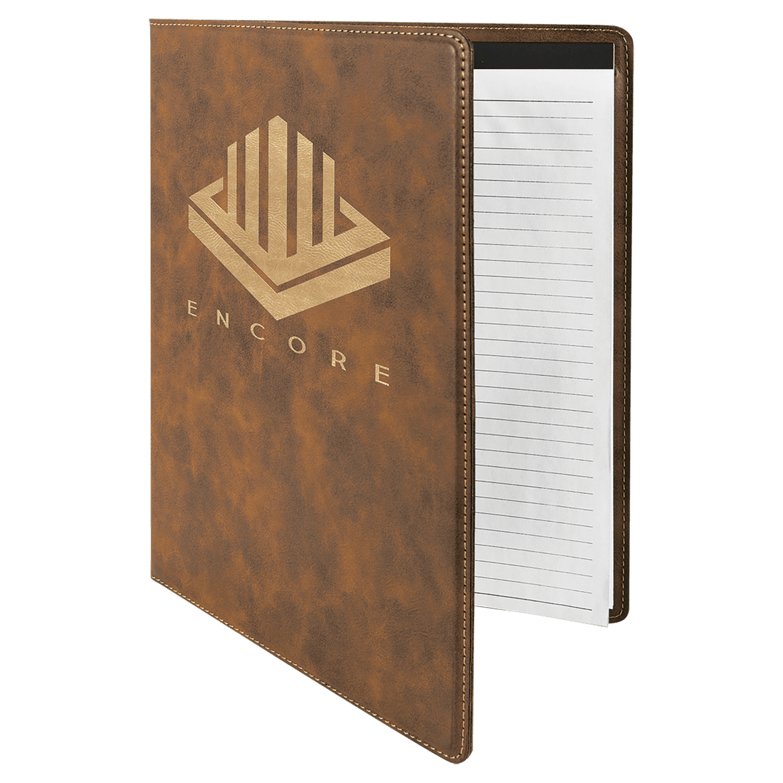 9 1/2" x 12" Rustic/Gold Laserable Leatherette Portfolio with Notepad