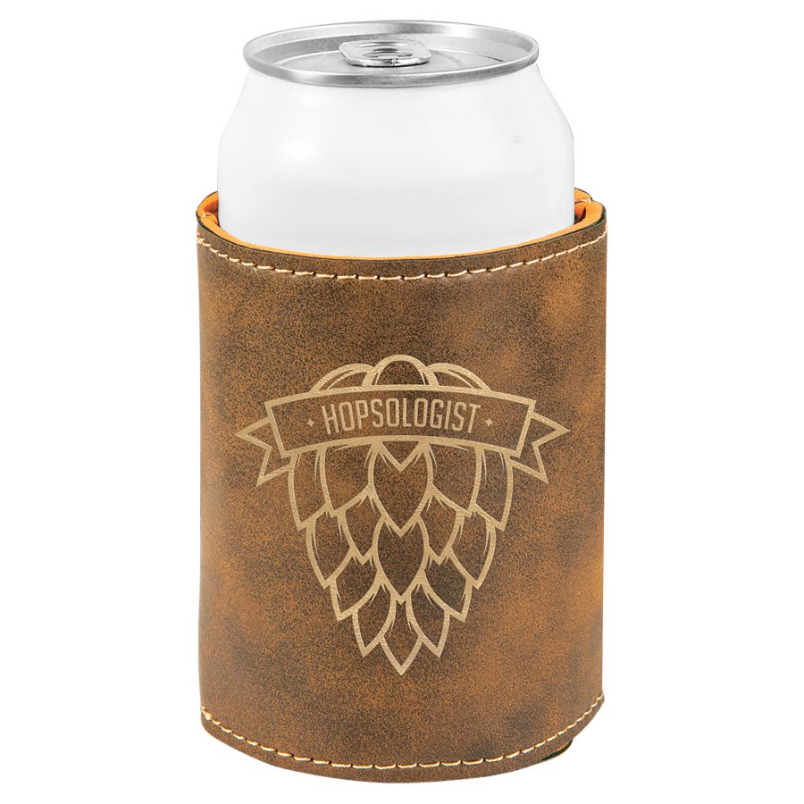 Rustic/Gold 3 3/4" Laserable Leatherette Beverage Holder