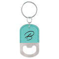 Teal Oval Laserable Leatherette Bottle Opener Keychain