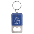 Blue/Silver Rectangle Laserable Leatherette Bottle Opener Keychain