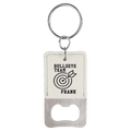 White Rectangle Laserable Leatherette Bottle Opener Keychain