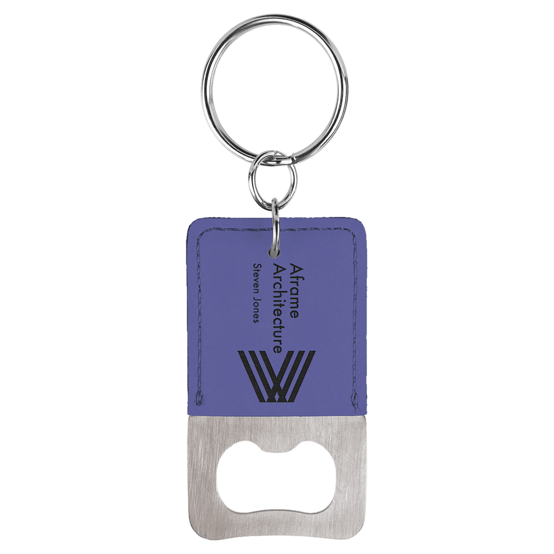 Purple Rectangle Laserable Leatherette Bottle Opener Keychain