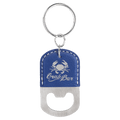 Blue/Silver Oval Laserable Leatherette Bottle Opener Keychain