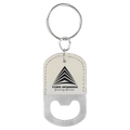 White Oval Laserable Leatherette Bottle Opener Keychain