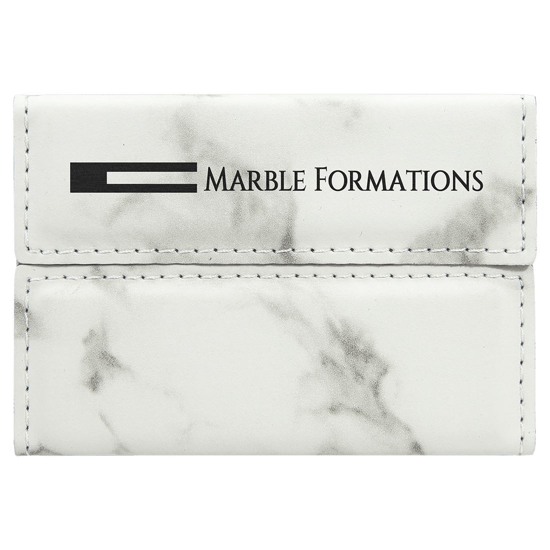 3 3/4" x 2 3/4" White Marble Laserable Leatherette Hard Business Card Holder