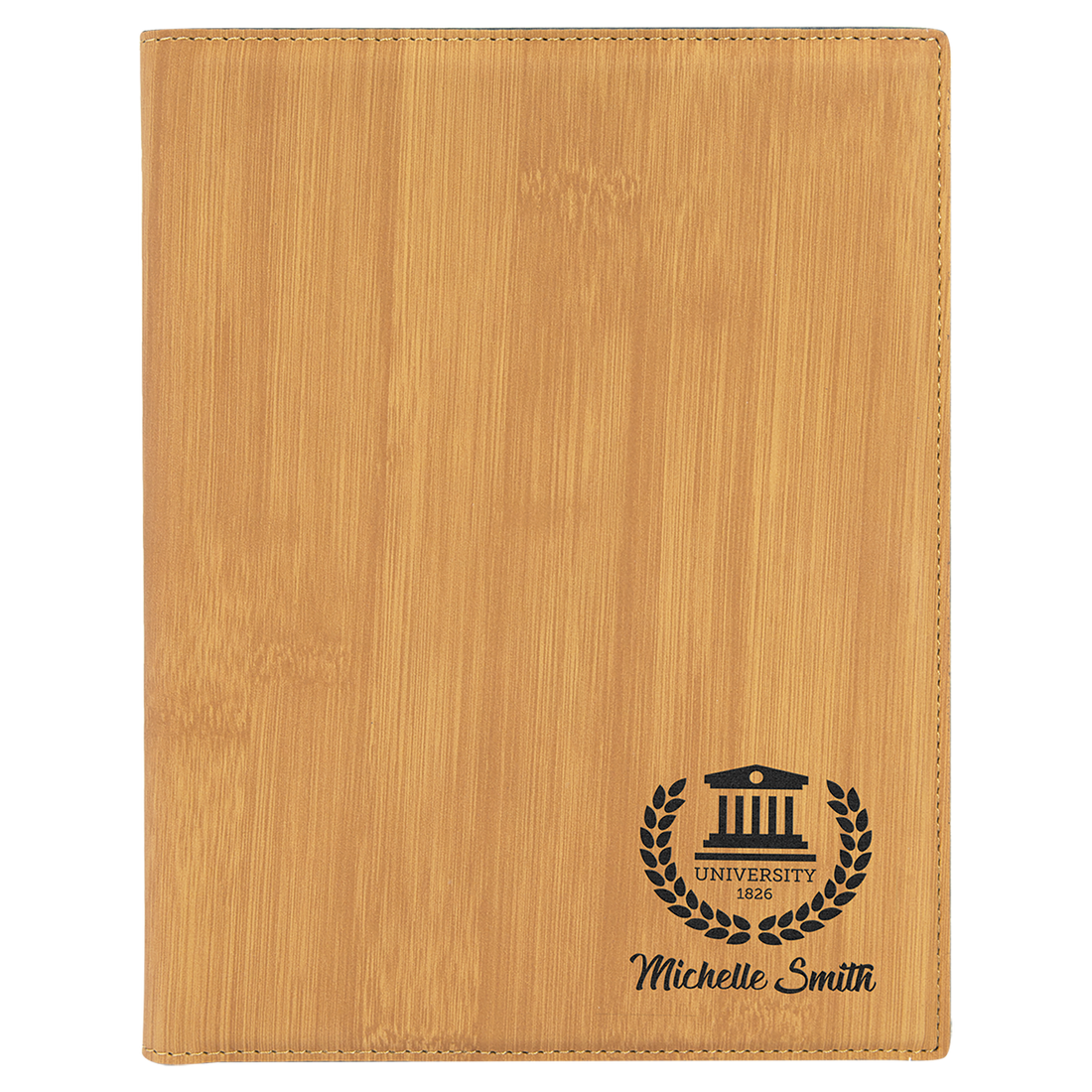 7" x 9" Bamboo Laserable Leatherette Small Portfolio with Notepad