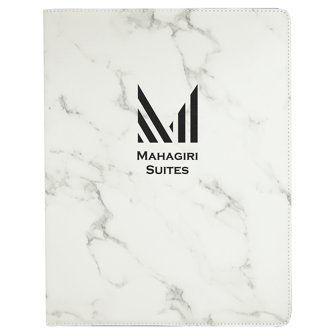 9 1/2" x 12" White Marble Laserable Leatherette Portfolio with Notepad