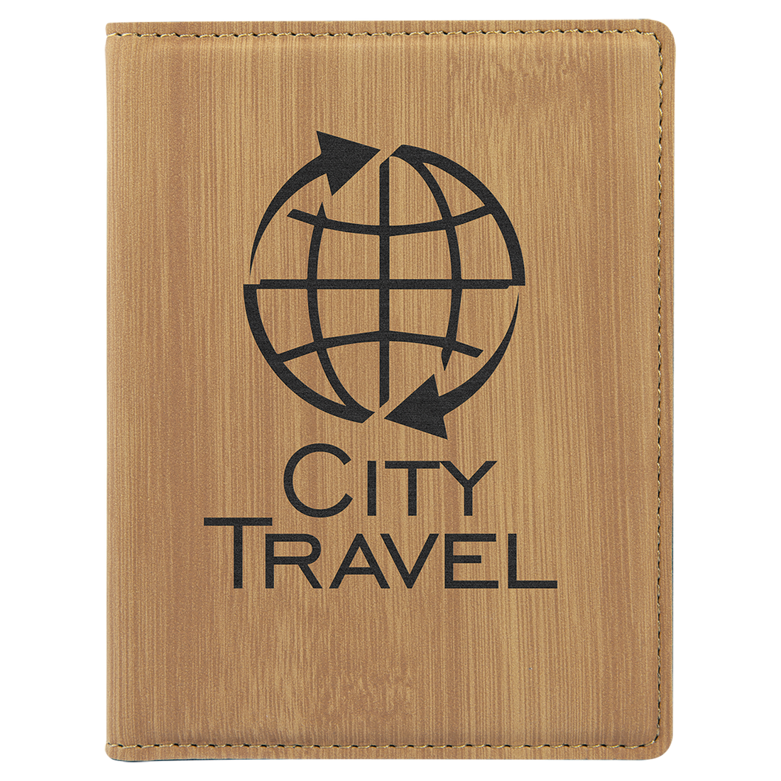 4 1/4" x 5 1/2" Bamboo Laserable Leatherette Passport Holder