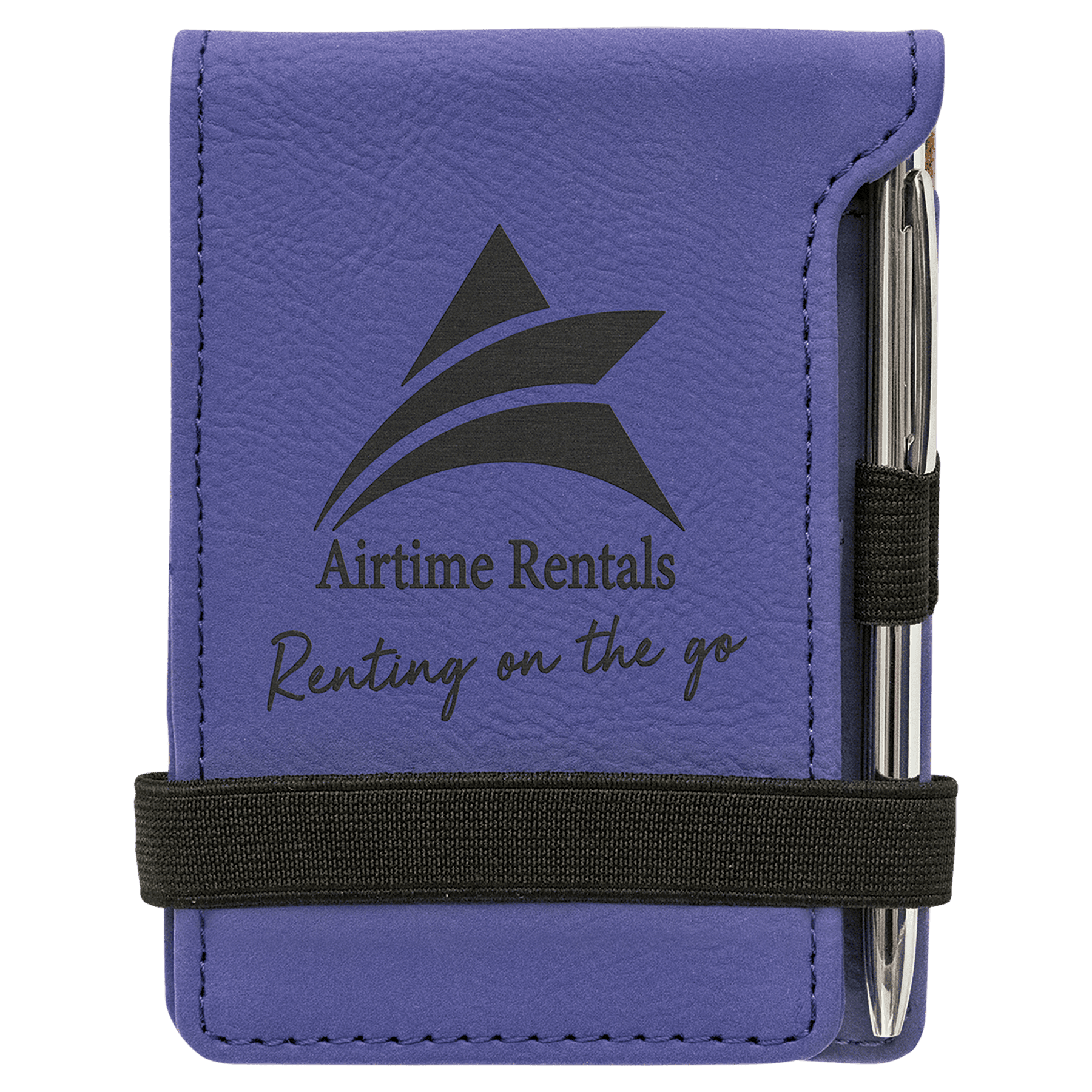 Purple 3 1/4" x 4 3/4" Laserable Leatherette Mini Notepad with Pen