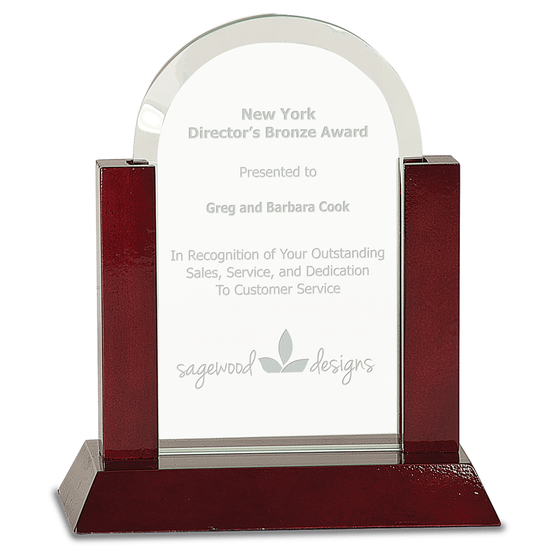 7" Gateway Jade Dome Glass Award with Rosewood Finish Base